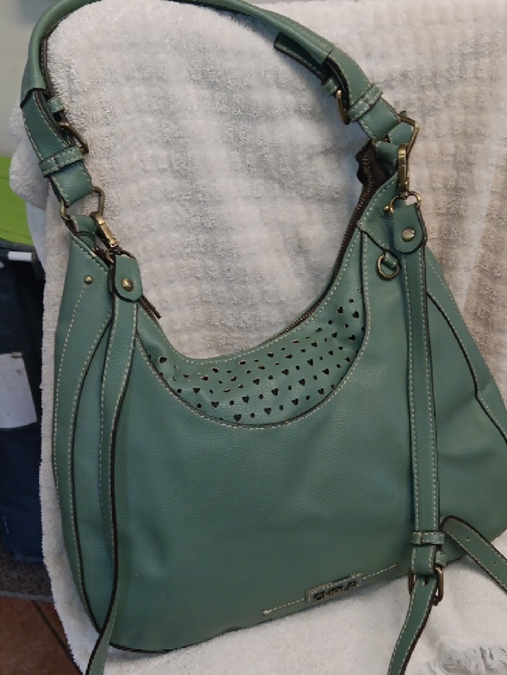 Chala Mint Green Pebbled Hobo with Heart Cutouts